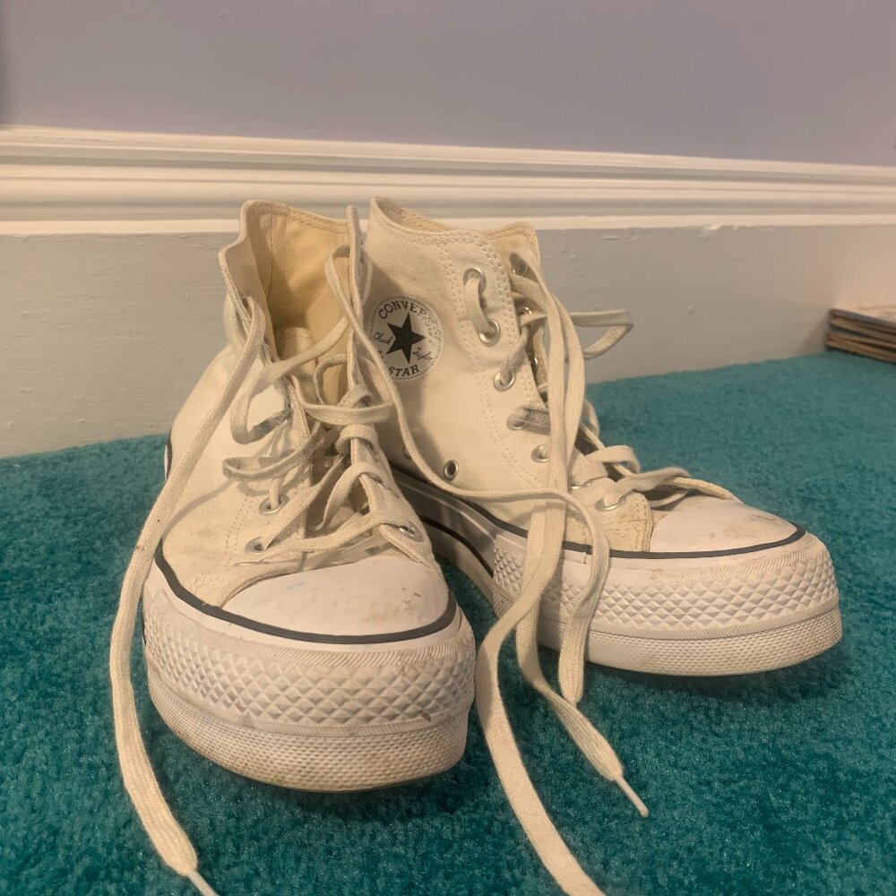 White Converse Platform High Top Sneakers